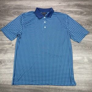 Brooks Brothers Polo Shirt Mens Large Blue Gingham Performance Golf Stretch Prep
